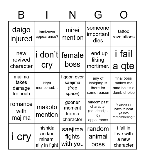 pirate yakuza Bingo Card