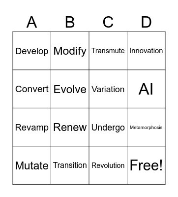 Transformation BINGO!! Bingo Card