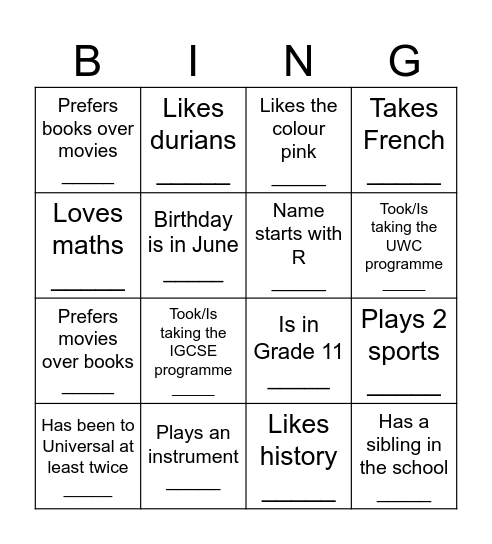 Find somebody who: Bingo Card