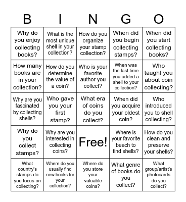 Hobbies and Collections Bingo Card