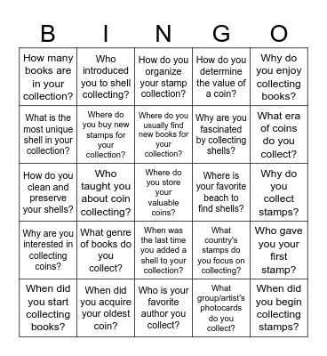 Hobbies and Collections Bingo Card