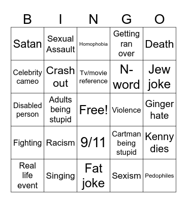 South Park Bingo Card