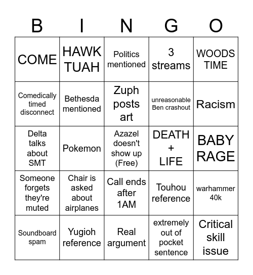 FAN CLUB VOICE CHAT Bingo Card