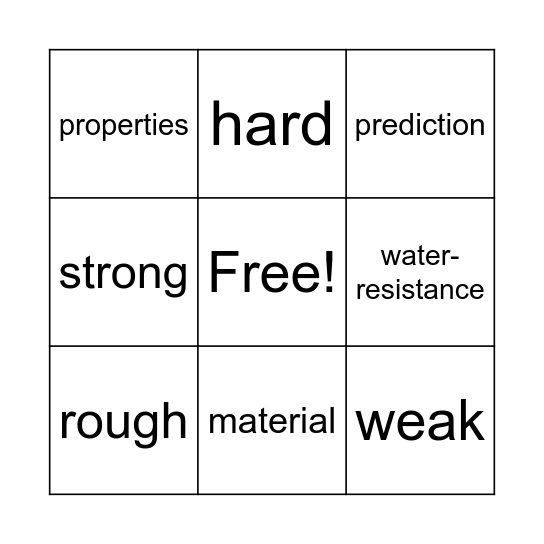 Science - Materials Bingo Card
