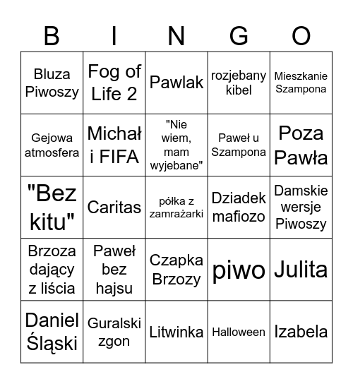 Piwosze Assemble Bingo Card