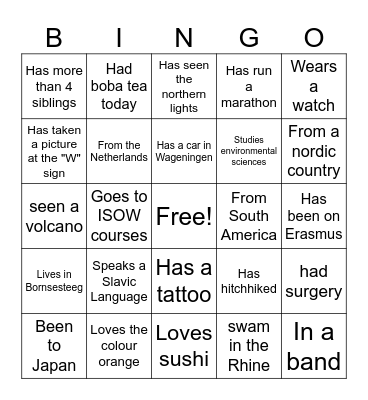Icebreaker bingo Card