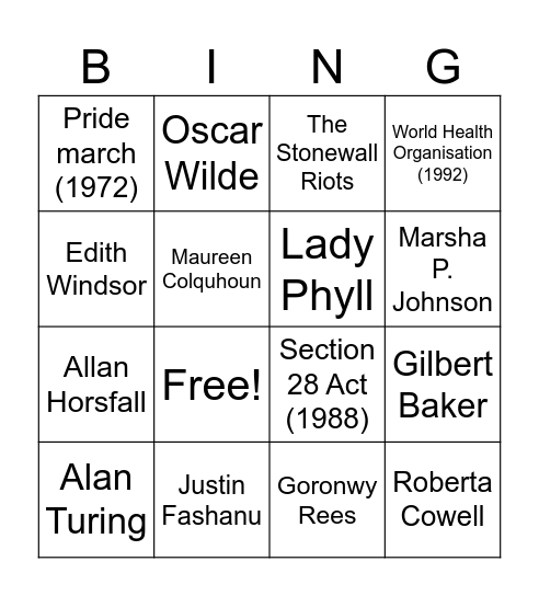 LGBT+ History Bingo Card
