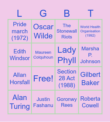 LGBT+ History Bingo Card