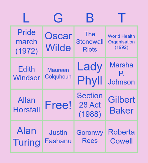 LGBT+ History Bingo Card