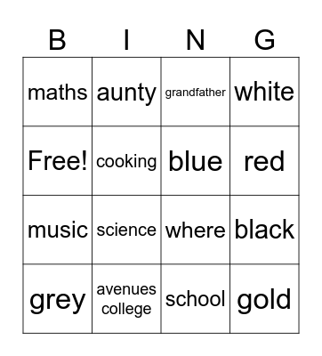 Auslan BINGO Card