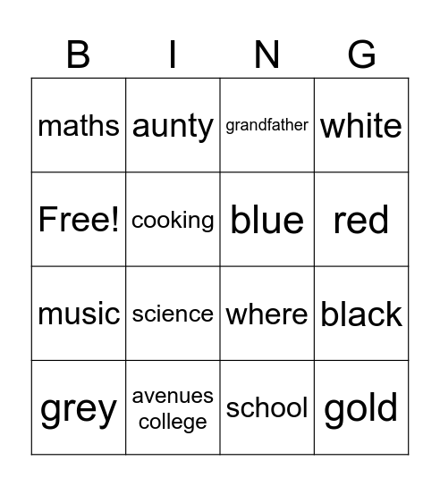 Auslan BINGO Card