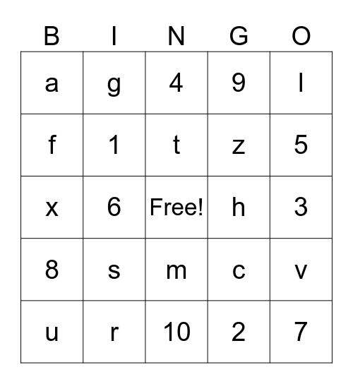 asdfghjk Bingo Card