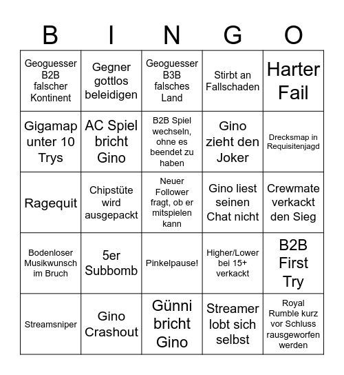 Bruchchallenge Bingo Card