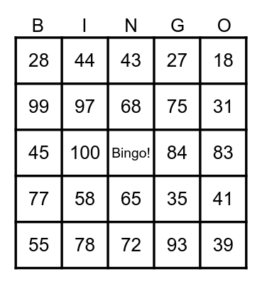 1-100 Bingo Card