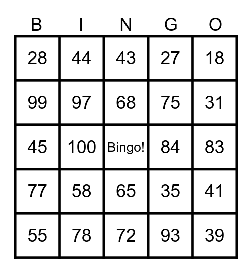1-100 Bingo Card