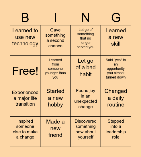 Embracing Change Bingo Card