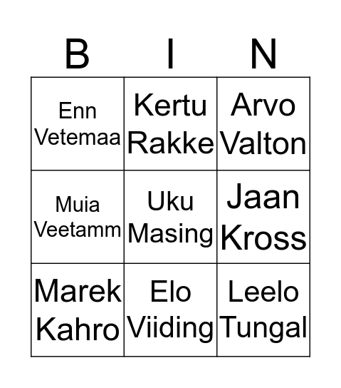 Kirjanikud Bingo Card