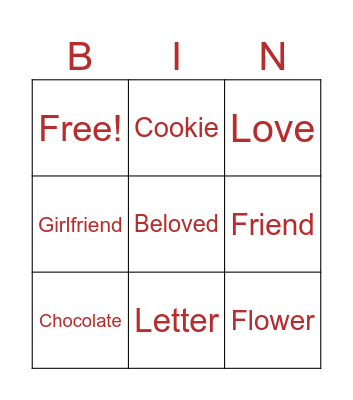 Valentine Bingo Card