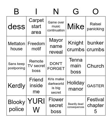 deltarune ch3,4 Bingo Card