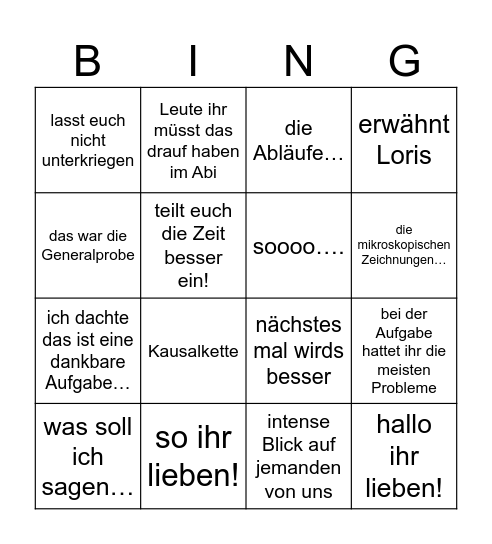 Klausurauswertung Bingo Card