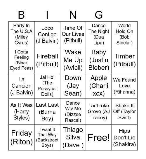 CRM Music Bingo Card