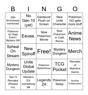 Pokemon Day Presents Bingo Card