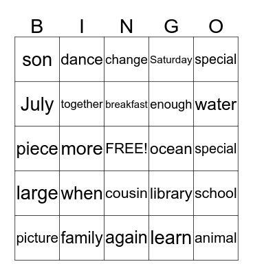 Untitled Bingo Card