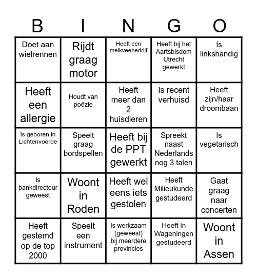 Kennismakingsbingo Card