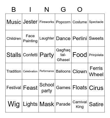 Carnival Bingo Card