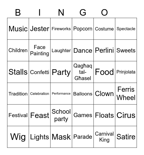 Carnival Bingo Card