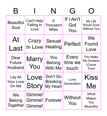 LOVE SONG BINGO Card