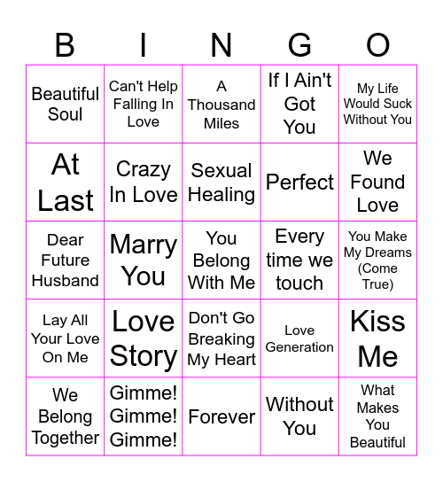 LOVE SONG BINGO Card