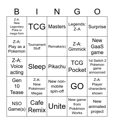 #PokemonPresents 2025 Bingo Card
