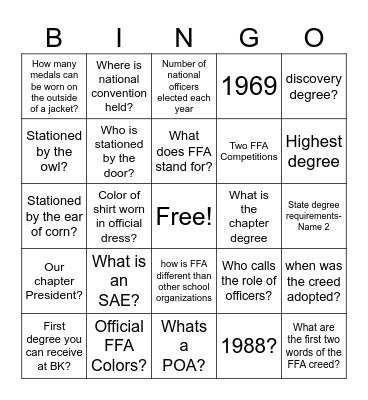 FFA Week Bingo Card