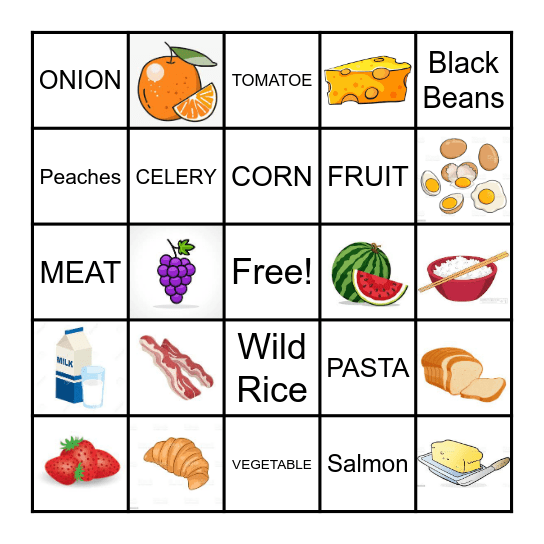 Food Groups Bingo Card