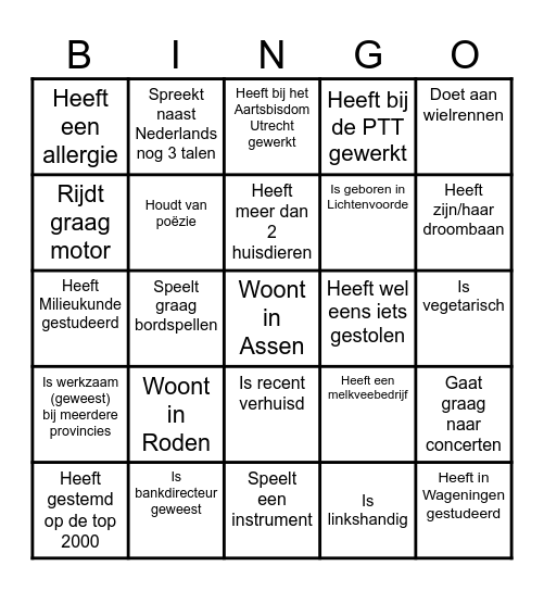 Kennismakingsbingo Card