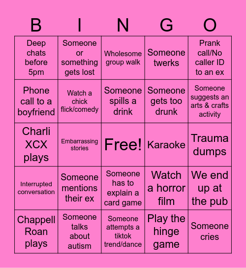 Girls' Weekend Bingo Card
