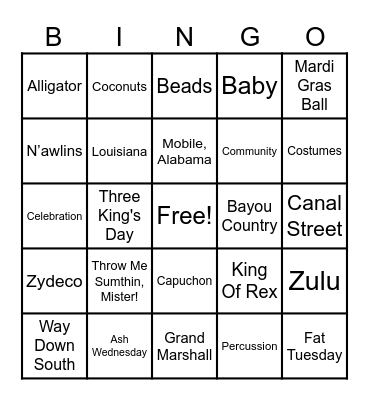 Mardi Gras Bingo Card