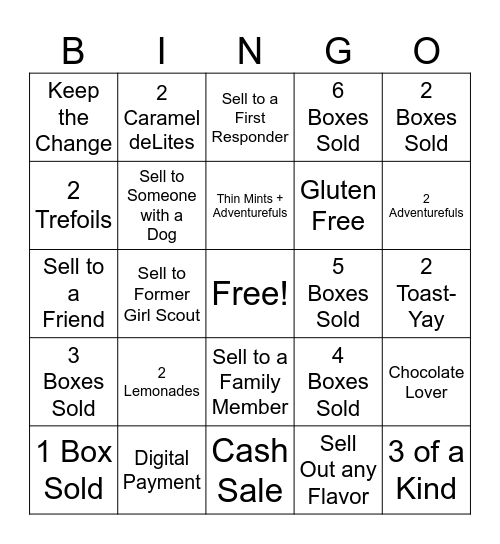 Girl Scout Cookie Booth Bingo Card