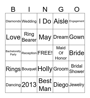 Holly's Bridal Shower Bingo! Bingo Card