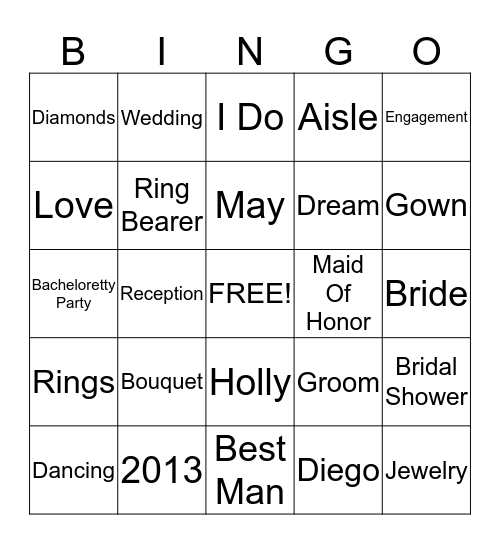 Holly's Bridal Shower Bingo! Bingo Card