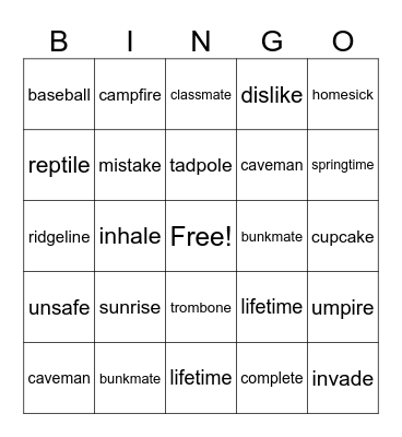 Two-Syllable Magic-e Words Bingo Card
