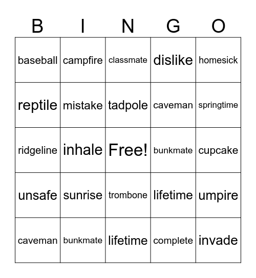 Two-Syllable Magic-e Words Bingo Card