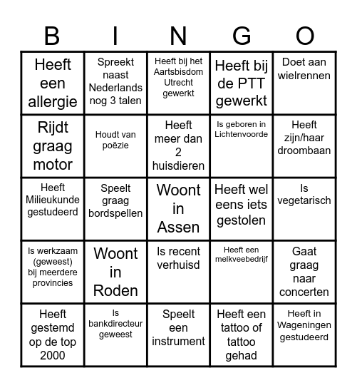 Kennismakingsbingo Card