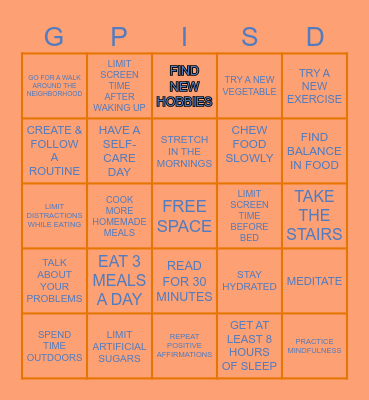 Healthy Habits BINGO Card