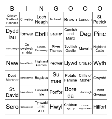 Irish Gaeilge Bingo Card