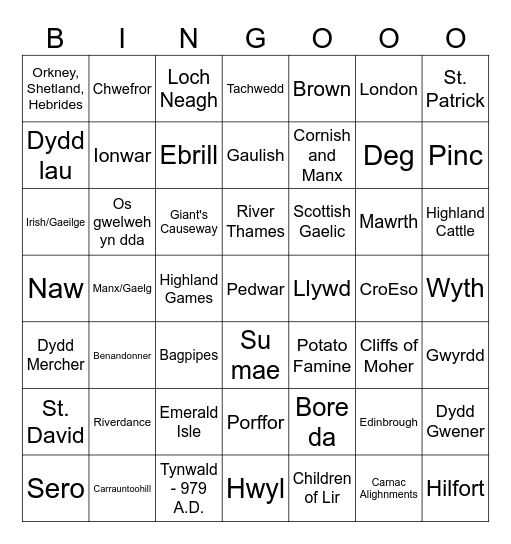 Irish Gaeilge Bingo Card