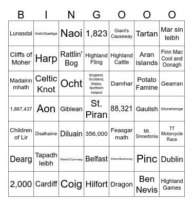 Scottish Gaelic Bingo Card