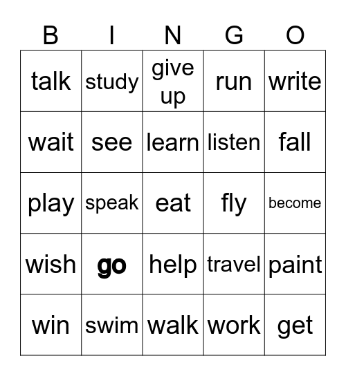 Gerund or infinitive Bingo Card