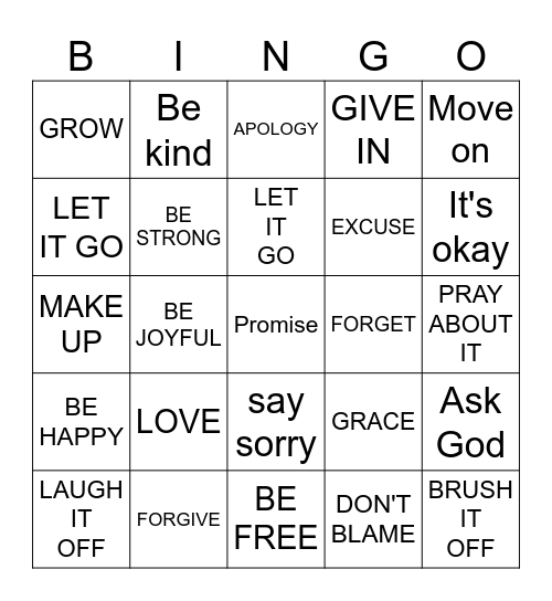FORGIVENESS Bingo Card